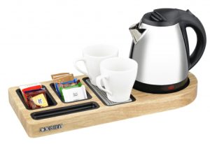 Buckingham Light Wood Standard Welcome Tray & 1L Chrome Kettle